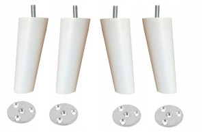 Nogi Nóżki Drewniane Skośne Białe H120 + Blachy C1