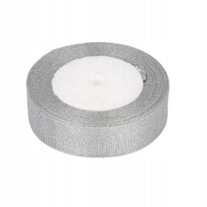 Srebrna Tasiemka Wstążka Brokatowa Ozdobna 22m 2cm