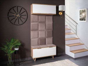 Przedpokój Zestaw P-012 Dąb Artisan / Biały Mat+panele Tap. Beż