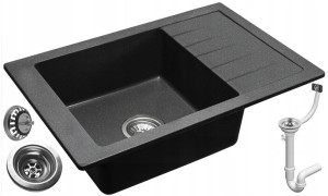 Zlewozmywak Granit Sten Black Nakrapiany Syfon