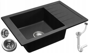 Zlewozmywak Zlew Granit Sten Black Syfon Zestaw