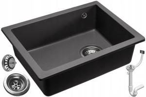Zlewozmywak Granit Nels Black Czarny Zestaw Syfon