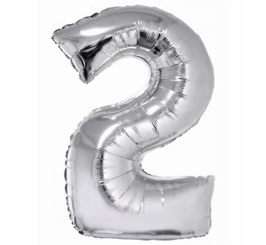 Balon foliowy Cyfra 2 srebrny 92 cm NA HEL