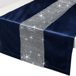 Bieżnik z cyrkoniami granat140x40cm WELUROWY
