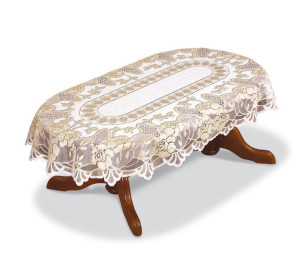 Obrus Żakardowy Owalny 120x160 Krem/c. Złoty 202601