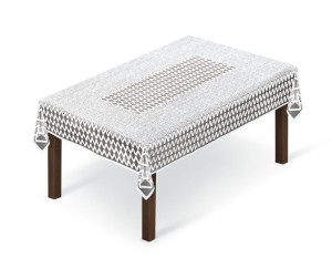 Obrus Żakardowy Prostokątny 130x180 Biały Z Czarną Przędzą 249960