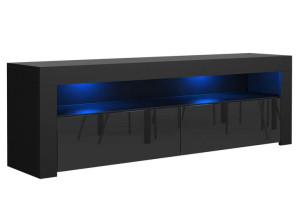 Komoda Stolik Czarny Rtv 130 Cm Połysk Czarny+ Led