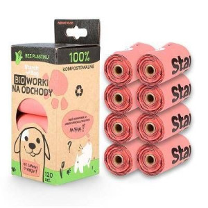 STARCHBAG Biodegradowalne woreczki na odchody 8x15 szt. (różowe)