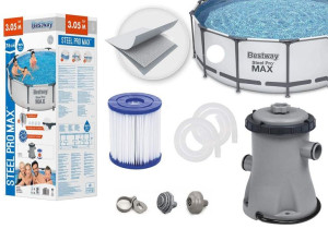 Bestway zestaw vbasen stelażowy duży Steel Pro3.05m x 76cm Pool Set