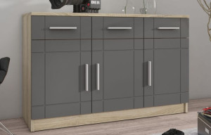Dostawa 0 Zł! Stylowa Komoda 3 Drzwi 3 Szuflady Mdf Paris Grafit/dąb Sonoma
