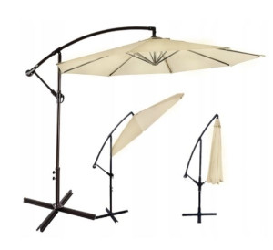 PARASOL OGRODOWY DUŻY 350 cm łamany na wysięgniku beżowy