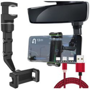 Uchwyt Samochodowy Na Telefon Gps Na Lusterko Wsteczne + Kable Magnetyczne