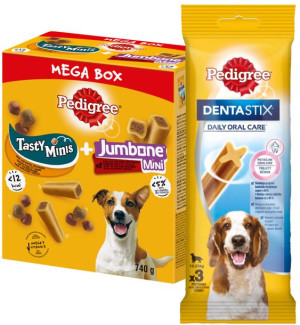 PEDIGREE Mega Box Tasty Minis i Jumbone Mini 740g + GRATIS