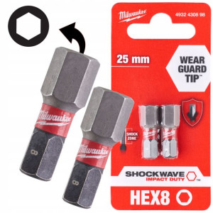 Milwaukee Bit Udarowy Hex Shockwave 8 Mm 2szt