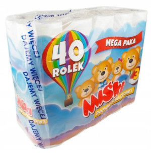 Papier toaletowy MIŚKI 40 rolek 3 warstwowy