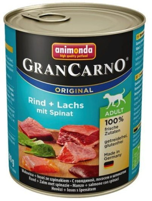 Animonda GranCarno Adult Rind Lachs Spinat Wołowina, Łosoś + Szpinak puszka