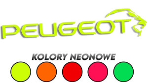Wycinana naklejka PEUGEOT nowy prawa kolory neonowe