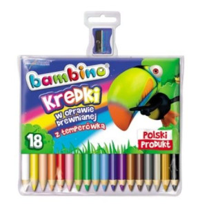 Bambino, Kredki drewniane + Temperówka, 18 kolorów