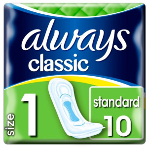 Always, Classic Standard, Podpaski bez skrzydełek, 10 sztuk (HIT)