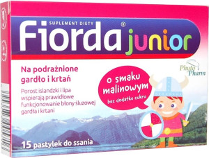 Fiorda Junior smak malinowy 15 pastylek - Długi termin ważności!