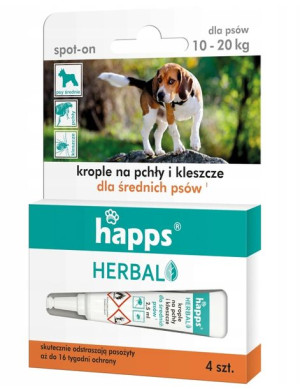 Happs, Krople przeciw pchłom i kleszczom dla psów 10-20 kg, 4 sztuki