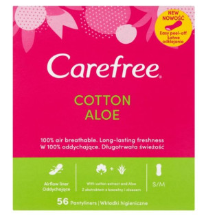 Carefree, Wkładki higieniczne, cotton aloe, 56 sztuk (HIT)