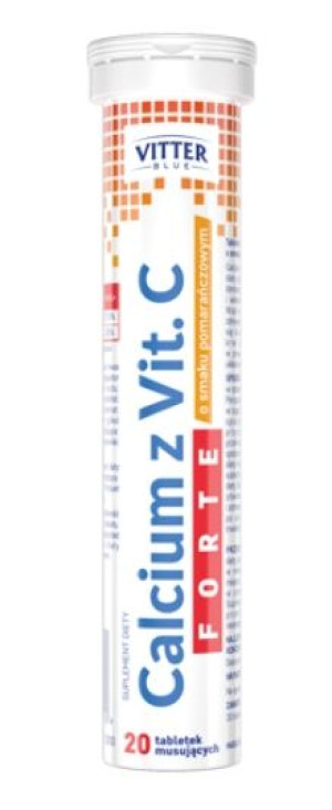 Calcium z witaminą C Forte, smak pomarańczowy, 20 tabletki musujące - Długi