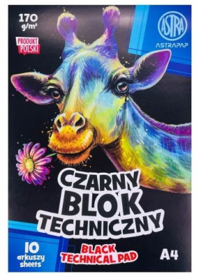Czarny Blok techniczny 170g/m2 A4, 10 arkuszy