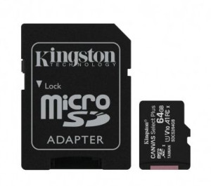 Kingston Karta pamięci microSD 64GB Canvas Select Plus 100MB/s Adapter