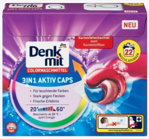 (DE) Denkmit, Aktiv Caps, Kapsułki do prania koloru, 22 prań (PRODUKT Z NIE