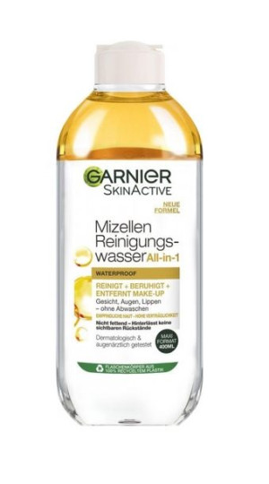 (DE) Garnier, Oczyszczająca woda micelarna All-in-1, usuwa wodoodporny maki