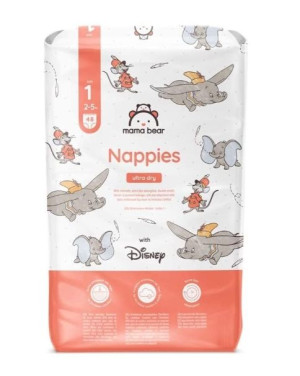 (DE) Mama Bear, Pampersy, rozmiar 1, 2-5kg, Słoniki, 48 sztuk (PRODUKT Z NI