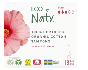 (DE) Eco by Naty, Super, Tampony higieniczne, 18 sztuk (PRODUKT Z NIEMIEC)