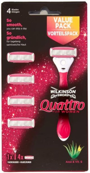 (DE) Wilkinson Sword Quattro For Women, maszynki do golenia + 4 wymienne os