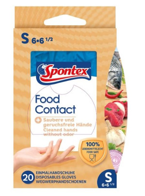 (DE) Spontex, Jednorazowe rękawice do kontaktu z żywnością rozmiar S, 20 sz