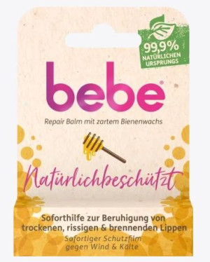 (DE) Bebe, Regenerujący balsam do ust z delikatnym woskiem pszczelim, 4,9g