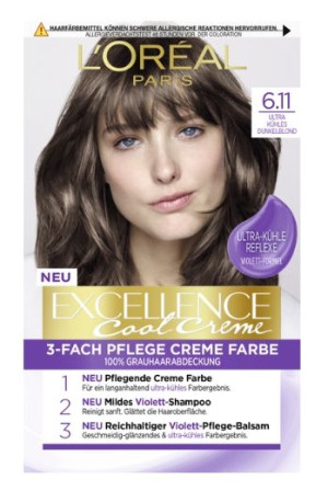 (DE) Loreal, Excellence, Farba do włosów, Cool Creme 6.11, 1 sztuka (PRODUK