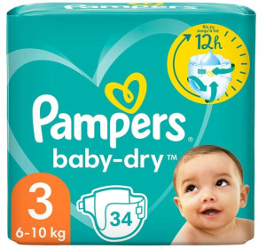 (DE) Pampers, Baby-Dry rozmiar 3 (6-10 kg) Pieluchy, 34 sztuk (PRODUKT Z NI