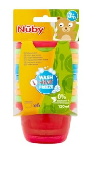 (DE) Nuby, Pojemniki na żywność i pokrywek, 6 sztuk (PRODUKT Z NIEMIEC)