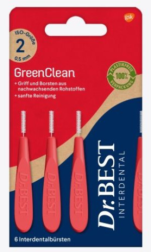 (DE) Dr.Best, Szczoteczki międzyzębowe GreenClean 0,5 mm ISO 2, 6 sztuki (P