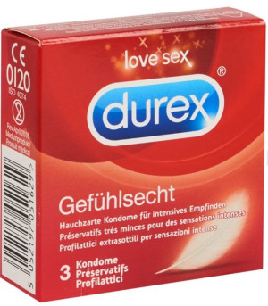 (DE) Durex, Gefuhlsecht, Prezerwatywy, 3 sztuki (PRODUKT Z NIEMIEC)