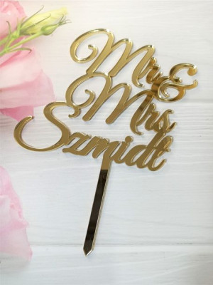 Topper z pleksi lustrzanej Mr&Mrs personalizowany
