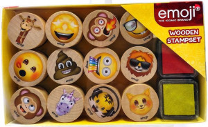 Zestaw drewnianych stempli Emoji Emotki 12 szt