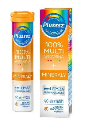 Plusssz 100%, Multiwitamina + Minerały, 20 tabletek musujących - Długi term