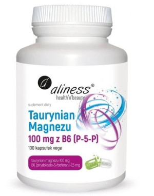 Aliness, Taurynian Magnezu 100mg B6, 100 kapsułek - Długi termin ważności!