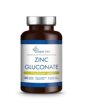 Super Labs, Zinc Gluconate,180 kapsułek - Długi termin ważności!