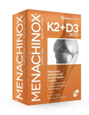 Menachinox K2 + D3 2000, 30 kapsułek - Data ważności:31.7.2022