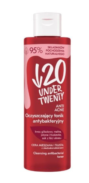Under Twenty, Oczyszczajacy tonik antybakteryjny, 200 ml - Długi termin waż