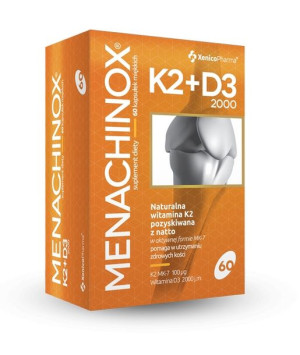 Menachinox K2 + D3 2000, 60 kapsułek - Długi termin ważności!