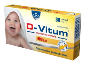 D-Vitum D dla niemowląt 400 j.m., 30 kapsułek - Długi termin ważności!